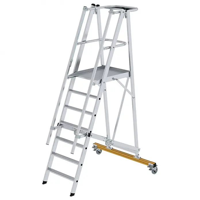 Munk Podestleiter Podestleiter klappbar 7 Stufen - Anzahl Tritte: 7 Stk., Arbeitshöhe: 3.600 m, Aluminium - Aluminium-Stufenleiter mit Plattform und Rollen für mobilen Höhenzugang.