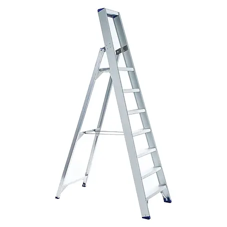 ASC  Podestleiter Eurostairs Stufenstehleiter einseitig eloxiert mit Plattform 7 Stufen