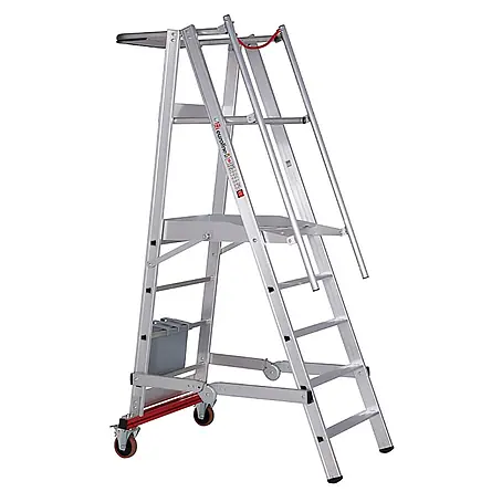 Euroline  Podestleiter Premium 32778 Podestleiter fahrbar, klappbar 5 Stufen