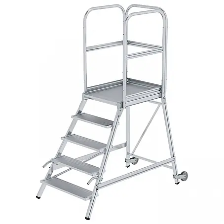 Munk  Podestleiter Podestleiter mit Rollen und Griff Aluminium geriffelt 5 Stufen