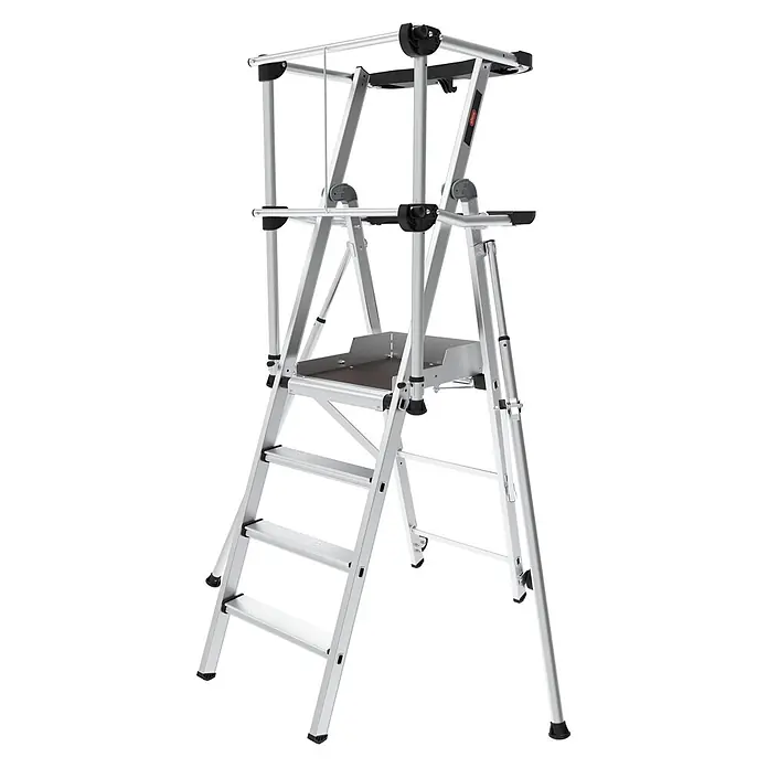 Altrex Podestleiter RolShield Plattformleiter 4 Stufen - Anzahl Tritte: 4 Stk., Arbeitshöhe: 2.950 m - Mehrzweck-Aluminium-Stehleiter mit Arbeitsplattform und Sicherheitsgeländern.