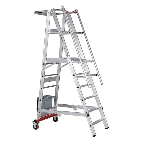 Euroline  Podestleiter Premium 32778 Podestleiter fahrbar, klappbar 6 Stufen