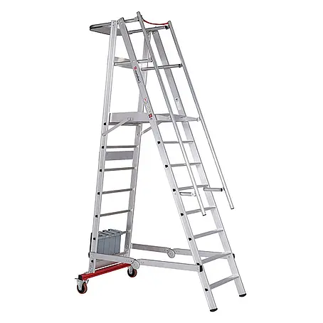 Euroline  Podestleiter Premium 32778 Podestleiter fahrbar, klappbar 8 Stufen