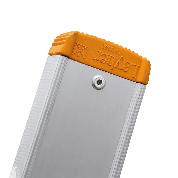 Layher Schiebeleiter Topic 1035 Schiebeleiter 2x6 Sprossen - Anzahl Tritte: 6 Stk., Arbeitshöhe: 3.800 m, Aluminium - Aluminium-Leiterprofil mit oranger Kunststoff-Endkappe.