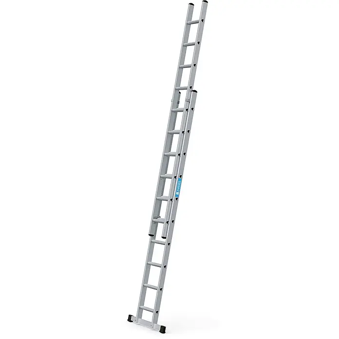 Zarges Schiebeleiter Schiebeleiter Everest 2DE 2x10 Sprossen - Anzahl Tritte: 10 Stk., Arbeitshöhe: 5.650 m, Aluminium - Silberne Aluminium-zweiteilige Ausziehleiter.
