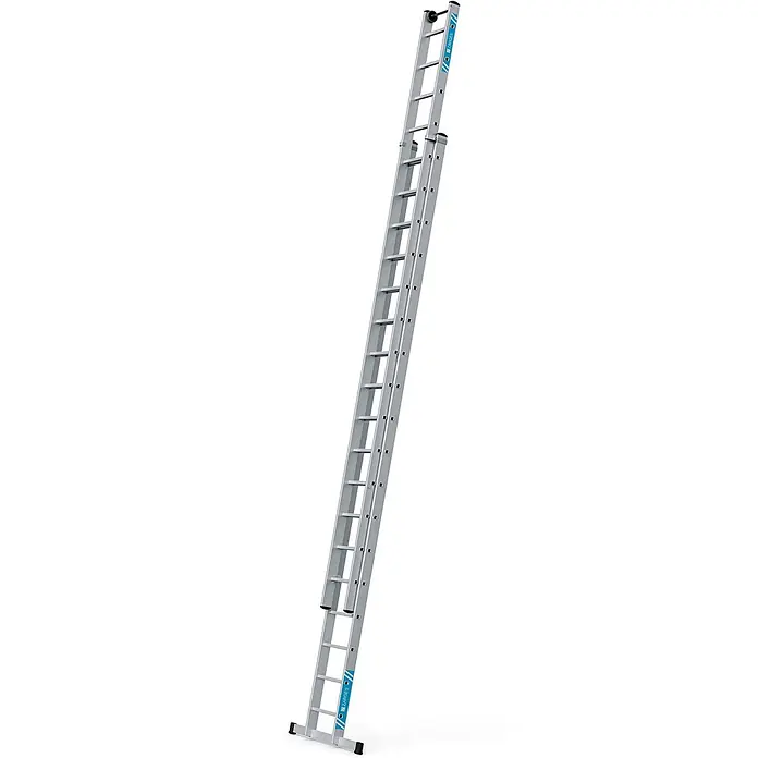Zarges Schiebeleiter Schiebeleiter Everest 2E 2x18 Sprossen - Anzahl Tritte: 18 Stk., Arbeitshöhe: 9.750 m, Aluminium - Ausziehbare zweiteilige silberne Aluminiumleiter.