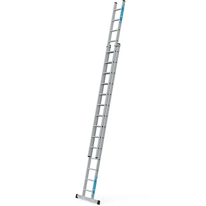 Zarges Schiebeleiter Schiebeleiter Everest 2E 2x14 Sprossen - Anzahl Tritte: 14 Stk., Arbeitshöhe: 7.900 m, Aluminium - Silberne zweiteilige ausziehbare Aluminiumleiter.