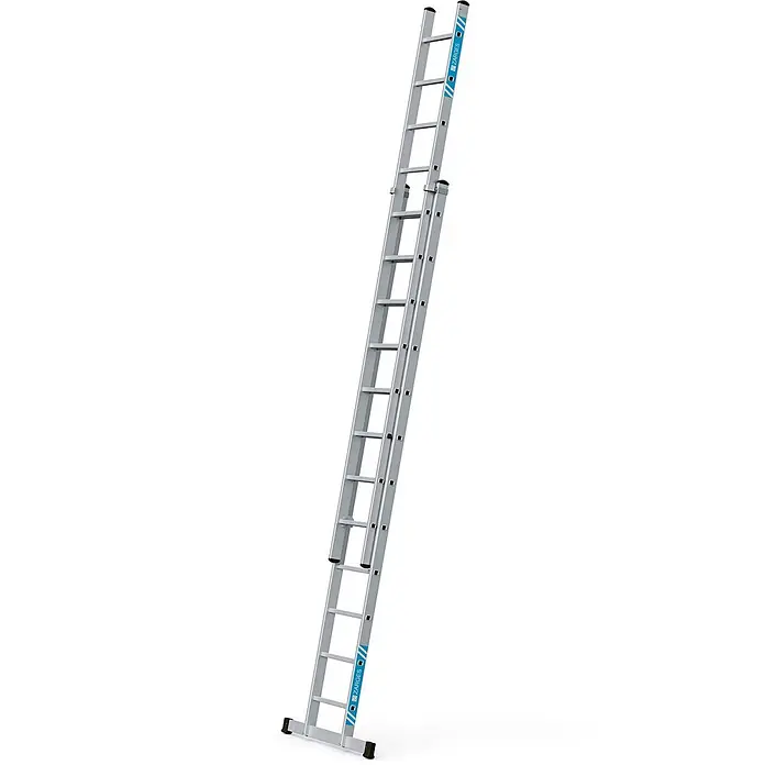 Zarges Schiebeleiter Schiebeleiter Everest 2E 2x12 Sprossen - Anzahl Tritte: 12 Stk., Arbeitshöhe: 6.800 m, Aluminium - Silberne Aluminium-Zweiteilige Anlegeleiter, ausgefahren.