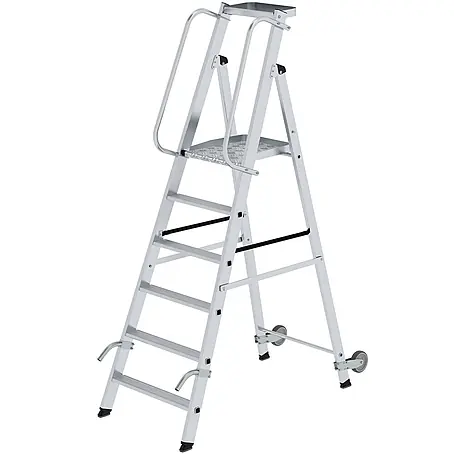 Munk  Stehleiter Aluminium-Stehleiter mit Rollen und Griff 6 Stufen