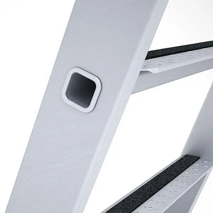 Zarges Stehleiter gebördelte Stufen-Stehleiter R13step-B eloxiert 2x8 Stufen - Anzahl Tritte: 8 Stk., Arbeitshöhe: 3.600 m, Aluminium - Hellgraue Aluminium-Stehleiter mit integriertem Griff an der Seitenwange und rutschfesten Stufen.