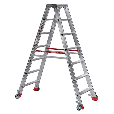 Euroline  Stehleiter Premium 30573 Stufenstehleiter mit Federrollen und Feststellern 2x7 Stufen