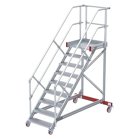 Euroline  Stehleiter 513 Wartungsbühne 45° 600mm Stufenbreite 9 Stufen Alu gerieft