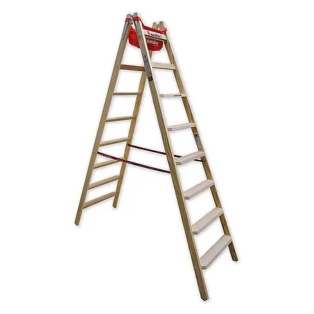 Euroline  Stehleiter Holz Stufenstehleiter mit Comfort-Stufen mit Werkzeugablage 2x8 Stufen