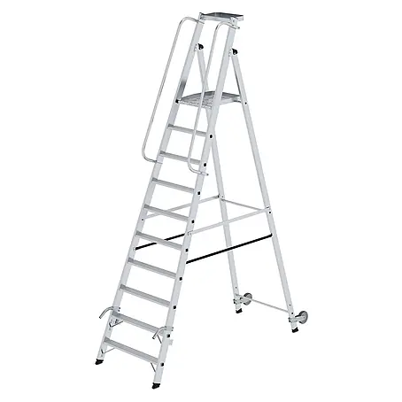 Munk  Stehleiter Aluminium-Stehleiter mit Rollen und Griff 10 Stufen