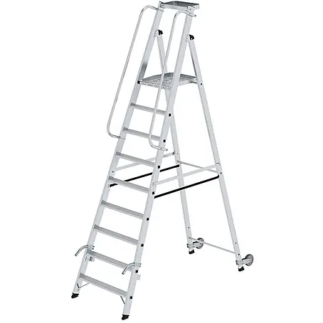 Munk  Stehleiter Aluminium-Stehleiter mit Rollen und Griff 9 Stufen