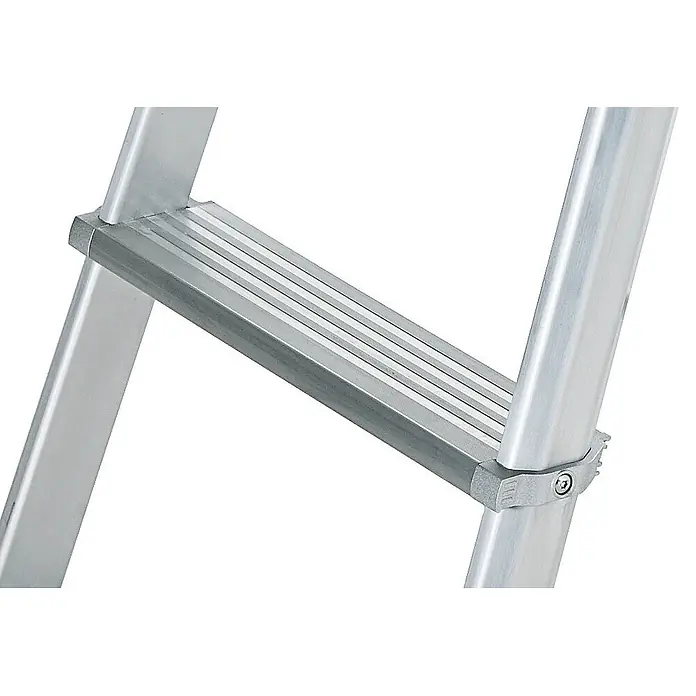 Munk Stehleiter Stufenstehleiter ML 2x4 Stufen - Anzahl Tritte: 4 Stk., Arbeitshöhe: 0,9 m, Belastbarkeit: 150 kg, Aluminium - Silberne Aluminium-Leiterstufe mit Anti-Rutsch-Rillen, an den Holm befestigt.
