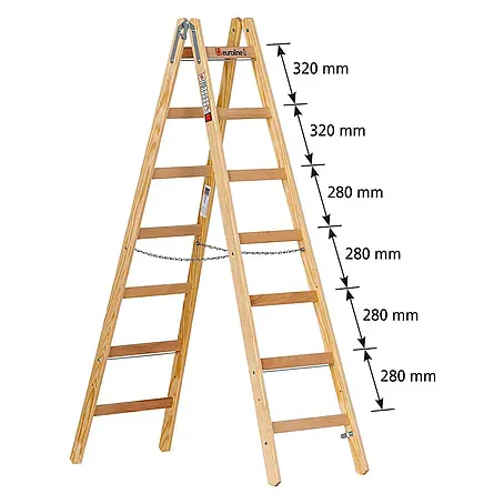 Euroline  Stehleiter Holz Sprossenstehleiter Nr. 12506 mit Eimerhaken 2x8 Sprossen