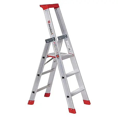 Euroline  Stehleiter Premium 32577 Stufenstehleiter mit Sicherheitsbrücke 3 Stufen