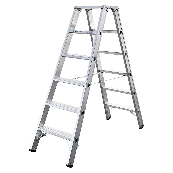 Iller Leiter Stehleiter Stufensteh mit 2x6 Stufen 2,95m AH - Anzahl Tritte: 6 Stk., Arbeitshöhe: 2.950 m, Aluminium - Klappbare Aluminium-Stehleiter in Silber mit mehreren rutschfesten Stufen für Stabilität.