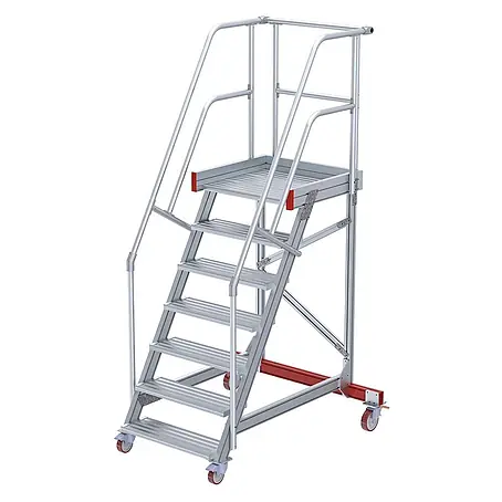 Euroline  Stehleiter 513 Wartungsbühne 60° 600mm Stufenbreite 7 Stufen Alu gerieft
