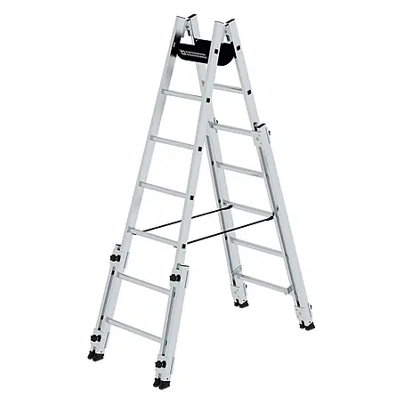MUNK Aluminium Stehleiter, treppengängig, mit 4 Holmverlängerungen 2x7 Sprossen