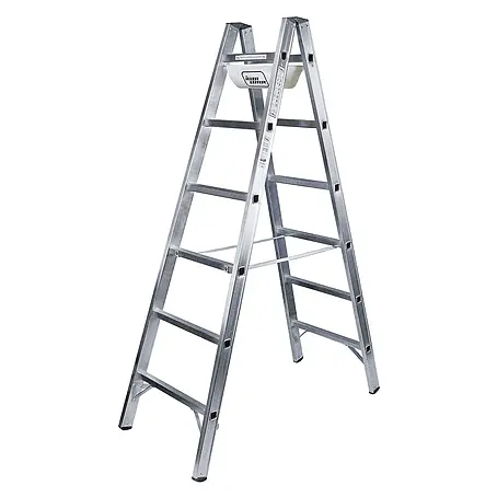 Iller Leiter  Stehleiter Sprossensteh mit 2x6 Sprossen 3,10m AH und Werkzeugablage