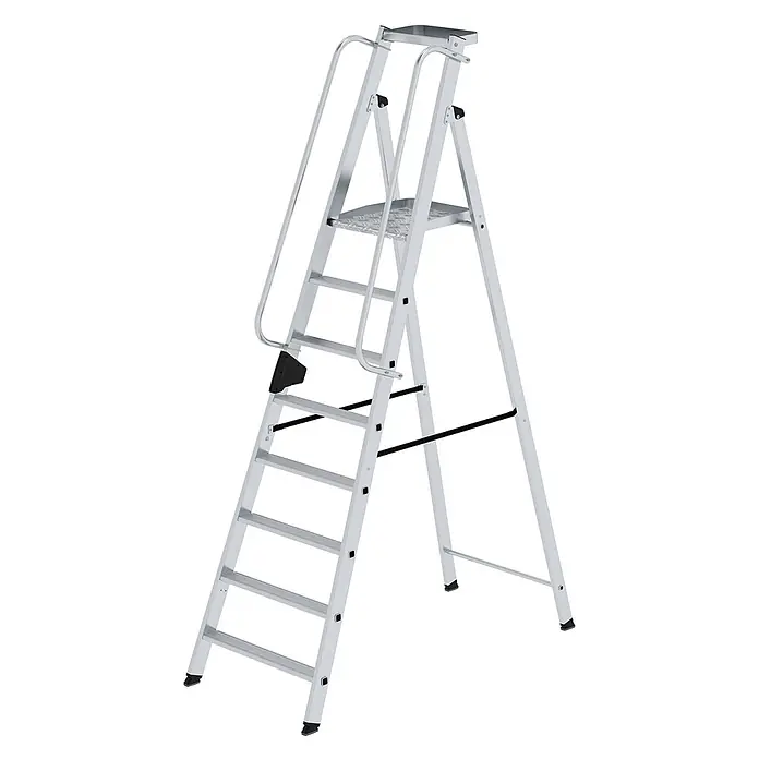 Munk Stehleiter Aluminium-Stehleiter 8 Stufen - Anzahl Tritte: 8 Stk., Arbeitshöhe: 3.900 m, Aluminium - Robuste silberne Aluminium-Podestleiter mit Handläufen und breiten Stufen für sicheres Arbeiten.