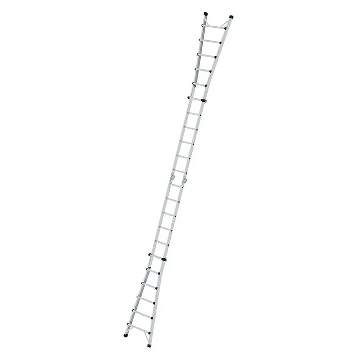 Munk Stehleiter Gelenk-Teleskopleiter 4x6 Sprossen - Anzahl Tritte: 6 Stk., Arbeitshöhe: 7.500 m, Aluminium - Vielseitige, silberne Aluminium-Mehrzweckleiter mit schwarzen Akzenten.