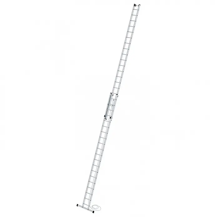 Munk Seilzugleiter Seilzugleiter mit Traverse 2x20 Sprossen - Anzahl Tritte: 20 Stk., Arbeitshöhe: 11.400 m, Aluminium - Lange, silberne Aluminium-Ausziehleiter mit mehreren Abschnitten und Seilzugsystem für verstellbare Höhe.