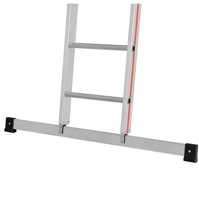 Hymer Seilzugleiter Seilzugleiter mit Wandlaufrollen 3x14 Sprossen - Arbeitshöhe: 9.840 m, Aluminium - Aluminiumleiterbasis mit breiter Stabilisierungsstange, rutschfesten Gummifüßen und rotem Sicherheitsstreifen.
