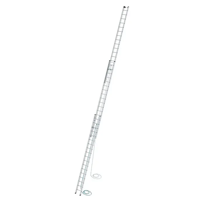 Munk Seilzugleiter Seilzugleiter 3x18 Sprossen - Anzahl Tritte: 18 Stk., Arbeitshöhe: 13.600 m, Aluminium - Silberne Aluminium-Ausziehleiter mit mehreren Segmenten und Seilzugsystem zur Höhenverstellung.