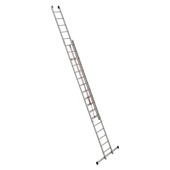 Euroline Seilzugleiter Premium 312 Seilzugleiter 2x17 Sprossen - Anzahl Tritte: 17 Stk., Arbeitshöhe: 9.750 m - Silberne Aluminium-Ausziehleiter mit Seilzug und Rollen, sowie breitem Standbalken.