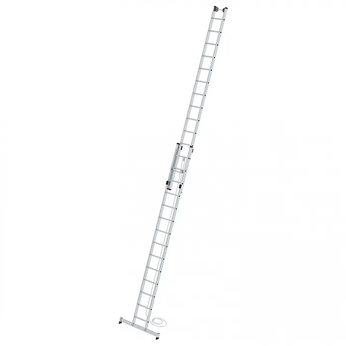 Munk Seilzugleiter Seilzugleiter mit nivello-Traverse 2x14 Sprossen - Anzahl Tritte: 14 Stk., Arbeitshöhe: 8.300 m, Aluminium - Silberne Aluminium-Ausziehleiter mit Seilzugsystem und breiter Stabilisierungsbasis.