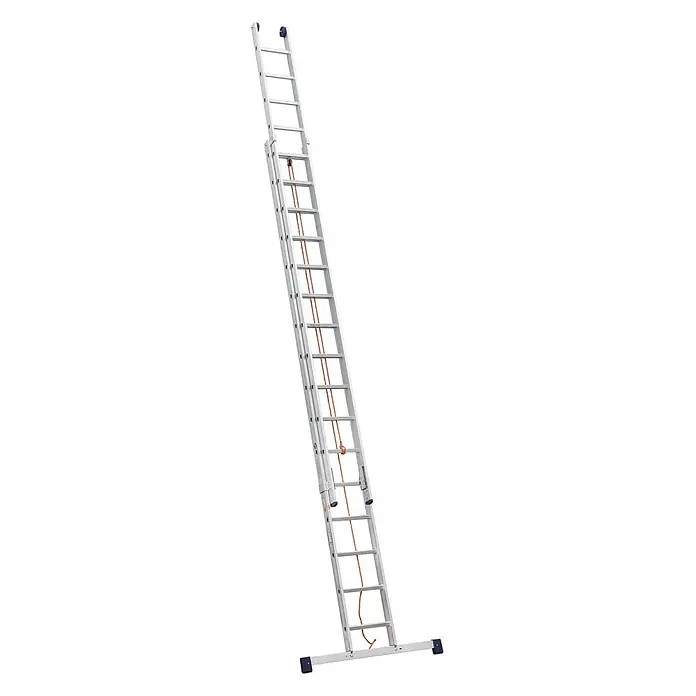 Iller Leiter Seilzugleiter Schiebe mit Seilzug Eurostars 2x18 Sprossen - Anzahl Tritte: 18 Stk., Arbeitshöhe: 10.350 m, Aluminium - Silberne Aluminium-Ausziehleiter mit Seilzug zum Verstellen der Höhe.