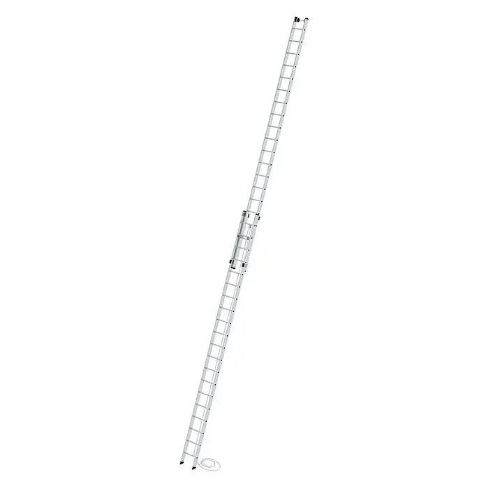 Munk Seilzugleiter Seilzugleiter 2-teilig ohne Traverse 2x20 Sprossen - Anzahl Tritte: 20 Stk., Arbeitshöhe: 11.400 m, Aluminium - Silberne Aluminium-Ausziehleiter mit Seilen und Rollen.