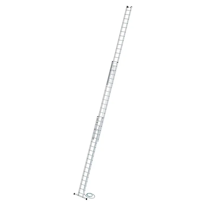 Munk Seilzugleiter Seilzugleiter mit Traverse 3x18 Sprossen - Anzahl Tritte: 18 Stk., Arbeitshöhe: 13.600 m, Aluminium - Silberne Aluminium-Ausziehleiter mit Seilzug, bereit für große Höhen.