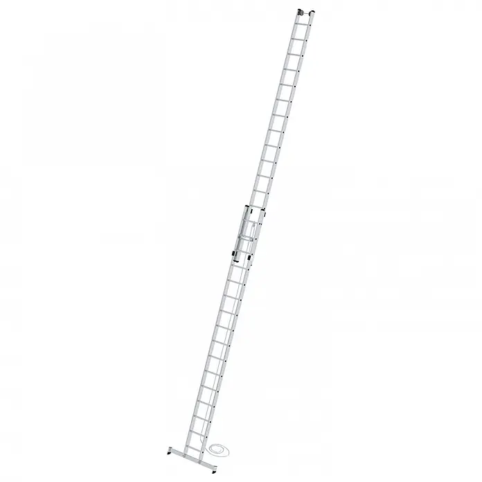 Munk Seilzugleiter Seilzugleiter mit nivello-Traverse 2x16 Sprossen - Anzahl Tritte: 16 Stk., Arbeitshöhe: 9.400 m, Aluminium - Silberne Aluminium-Ausziehleiter mit Seilzugsystem und breitem Stabilisatorfuß.