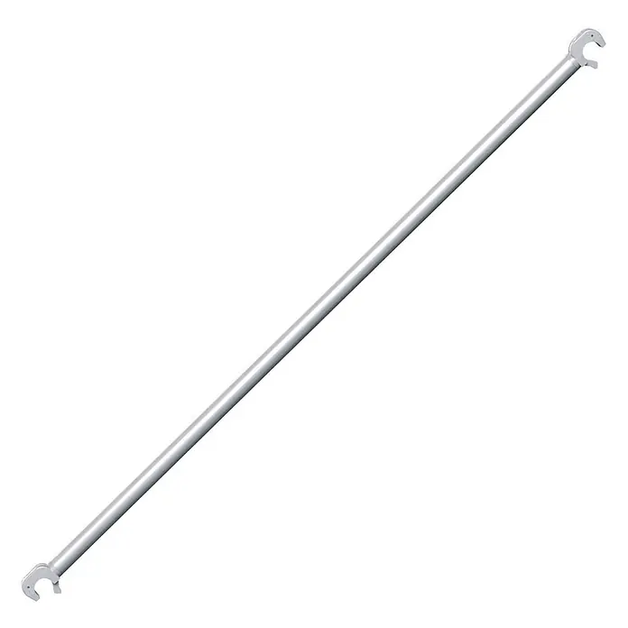 Zarges Rollgerüst Horizontalstrebe für PaxTower -  - Silberne Gerüst-Diagonalstrebe aus Metall mit Verbindungshaken an beiden Enden.