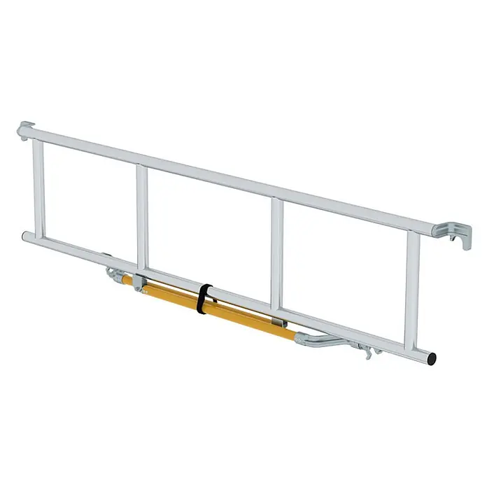 Munk Rollgerüst Sicherheits-Geländer für Rollgerüste 1,8m -  - Helles Metall-Bettseitengitter mit gelber Stützstange und schwarzem Gurt.