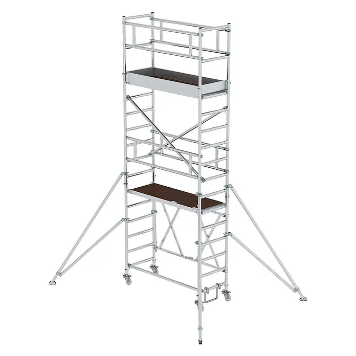 MUNK Klappgerüst 0,75x1,80m Plattform, 5,80m Arbeitshöhe -  - Mobiles Aluminium-Rollgerüst mit zwei Plattformen und stabilisierenden Auslegern.