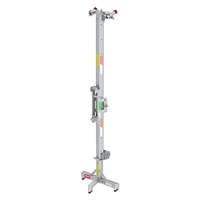 Altrex Rollgerüst Stütze MTB 3-5m komplett mit Winde für modulare Dreieckbühne -  - Silberner Metall-Hebebock mit roten Griffen, grüner Füllstandsanzeige und stabilem Fuß mit schwarzen Füßen.