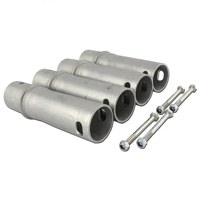 Altrex Rollgerüst Flanschrohr 4er-Set für RS TOWER 4 Gerüste -  - Vier silbergraue zylindrische Metallhülsen/Verbinder mit passenden Schrauben und Muttern.