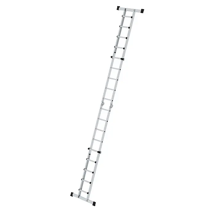 Munk Teleskopleiter Teleskopleiter mit Traverse 4x5 Sprossen - Anzahl Tritte: 5 Stk., Arbeitshöhe: 6.400 m, Aluminium - Silberne Aluminium-Anlegeleiter mit Stabilisator und Rollen für vielseitigen Höhenzugang.