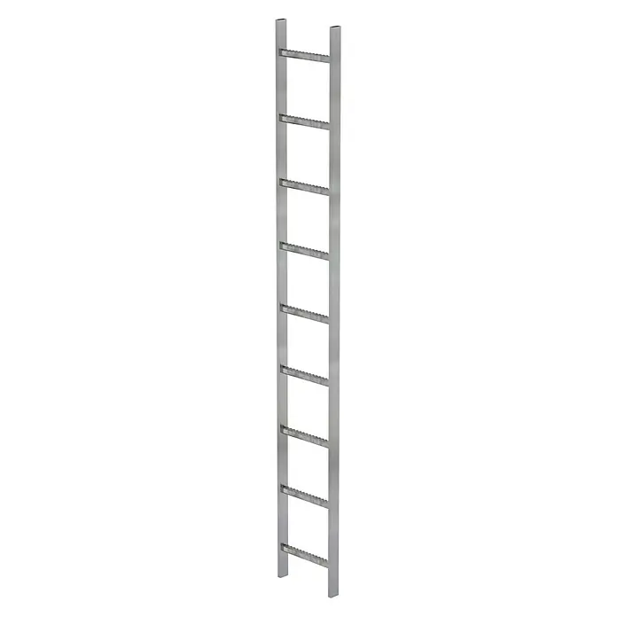 Munk Steigleiter Schachtleiter Stahl verzinkt 300mm breit 9 Sprossen 2,52m lang - Anzahl Tritte: 9 Stk., Stahl - Hohes, silbernes Metall-Weinregal mit geriffelten Querstreben.
