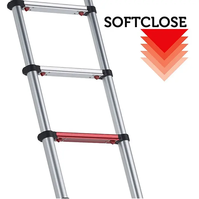 Altrex Teleskopleiter Teleskopleiter Smart Up Pro 13 Sprossen - Anzahl Tritte: 13 Stk., Arbeitshöhe: 4.800 m, Aluminium - Silberne Aluminium-Teleskopleiter mit roter Sicherheitssprosse und SOFTCLOSE-Funktion für sanftes Einfahren.