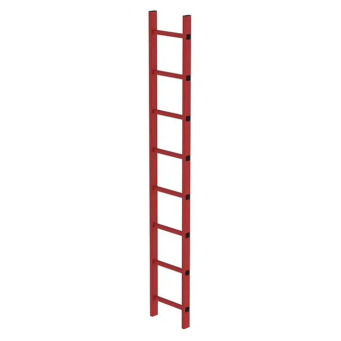 Munk Steigleiter Schachtleiter aus GFK 300mm breit 8 Sprossen 2,24m lang - Anzahl Tritte: 8 Stk., Kunststoff - Rote Leiter mit flachen Sprossen und schwarzen Details an Seite und oben, zum Klettern geeignet.
