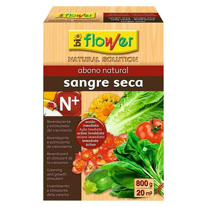 Flower Abono Sangre seca - 800 g - Flower Natural Solution sangre seca es un fertilizante natural para promover el crecimiento y la vitalidad de las plantas.