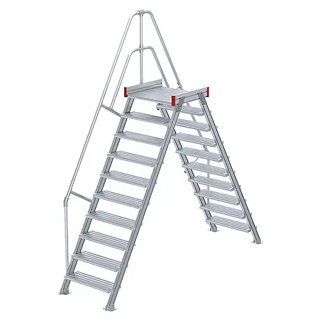 Euroline  Treppenpodest 512 Überstieg 60° 600mm Stufenbreite 2x10 Stufen Alu gerieft