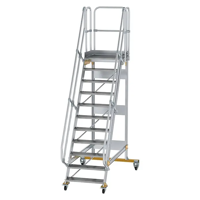 Munk Treppenpodest Plattformtreppe fahrbar 60° Stufenbreite 800mm 11 Stufen - Anzahl Tritte: 11 Stk., Aluminium - Mobile Aluminium-Arbeitsplattform mit rutschfesten Stufen, Handläufen und Rädern für sicheren erhöhten Zugang.