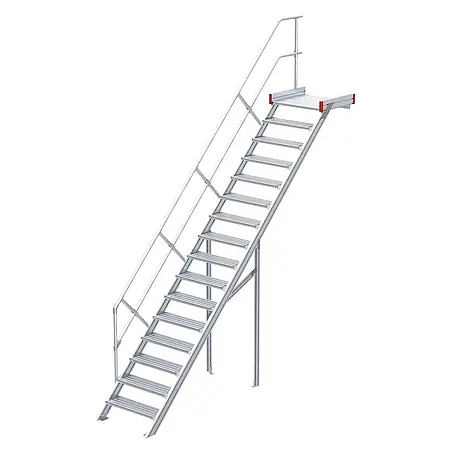Euroline  Treppenpodest 511 Podesttreppe 45° 600mm Stufenbreite 16 Stufen Alu gerieft